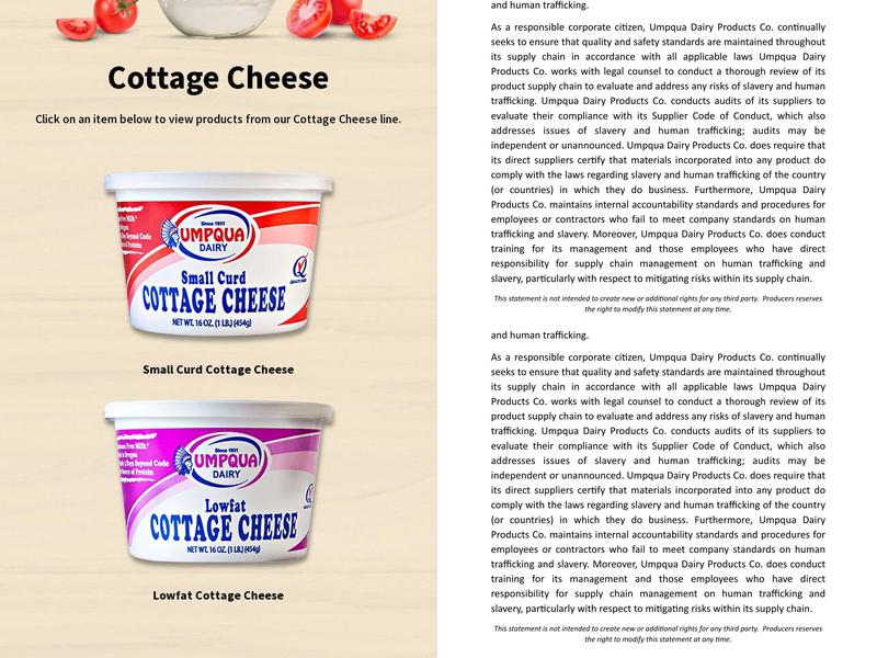 Umpqua Dairy Products Menu