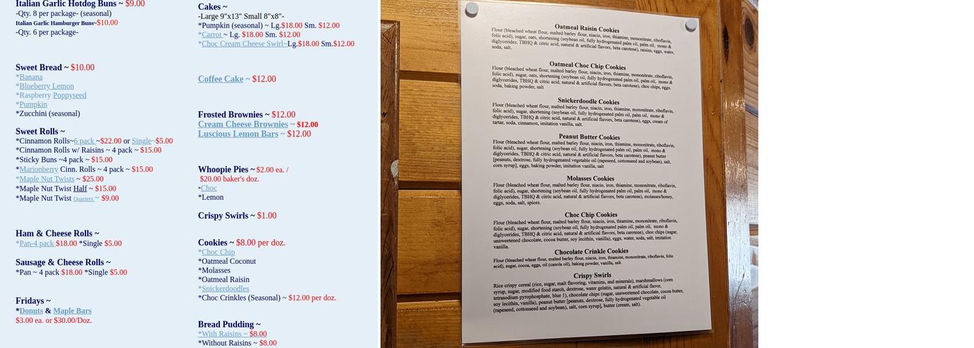 Eagle Bakery Menu