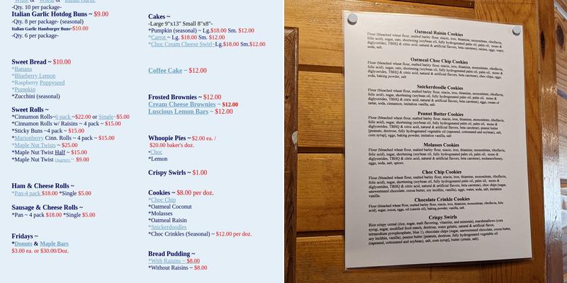 Eagle Bakery Menu