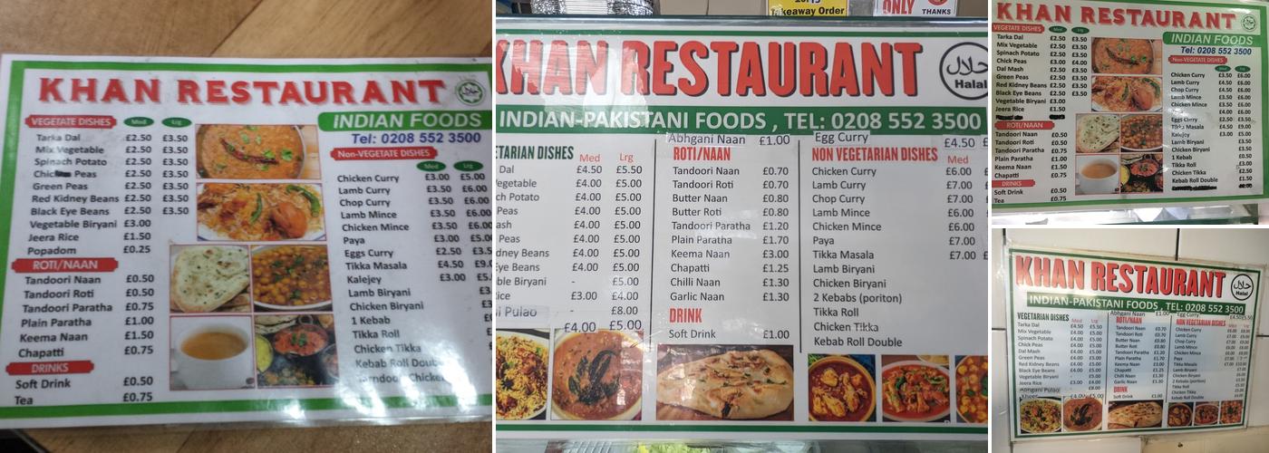 Khan Restaurant Menu