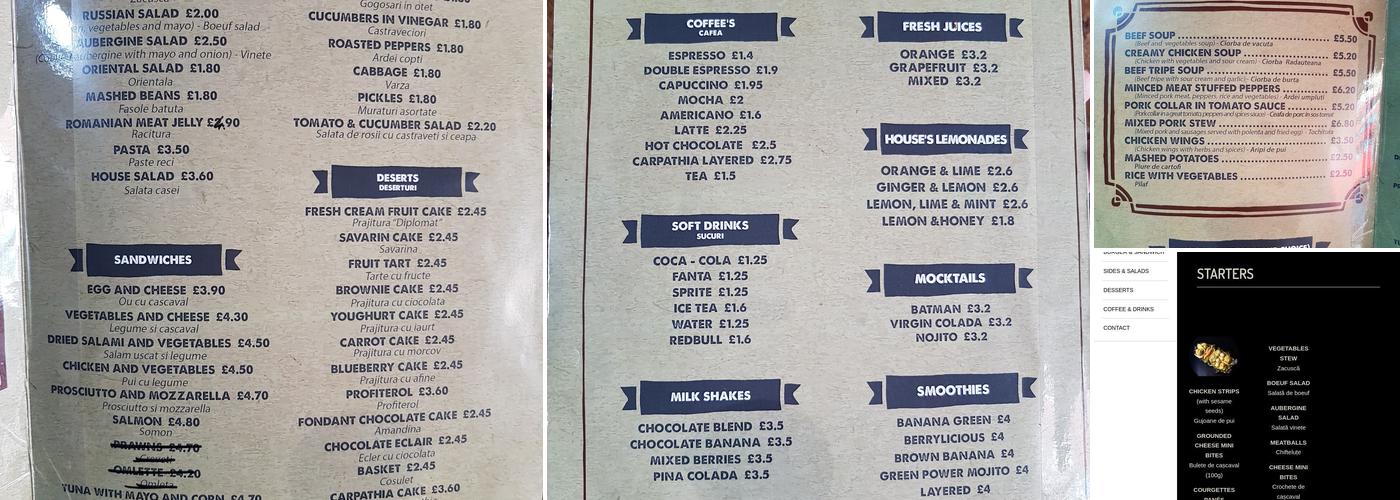 Carpathia London Menu