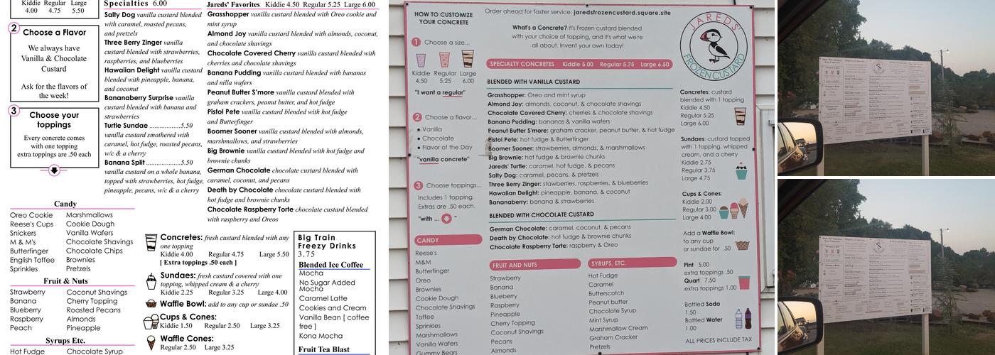 Jareds’ Frozen Custard Menu