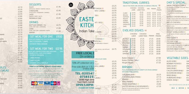 Eastern Kitchen East Ham Menu
