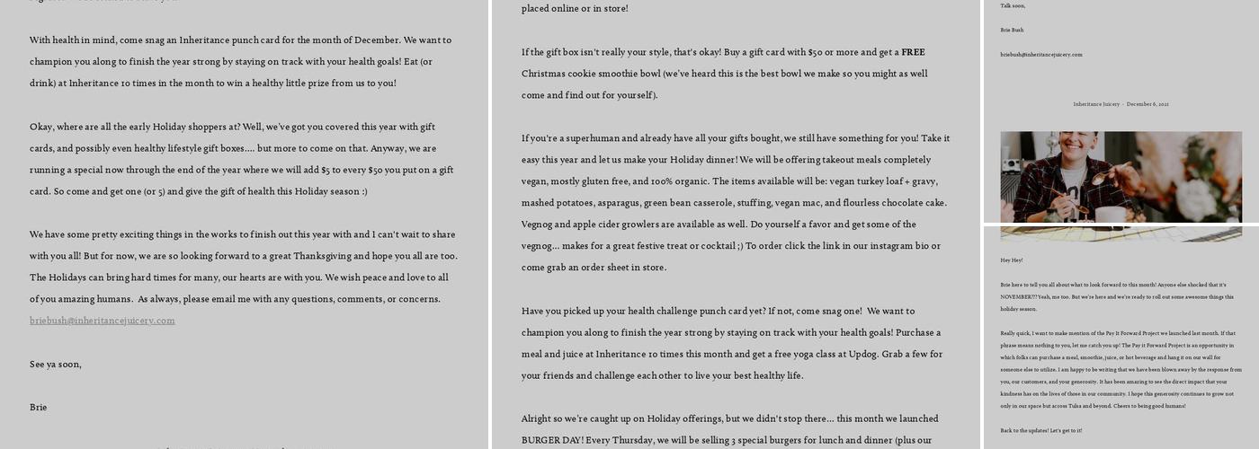 Inheritance Juicery - South Menu