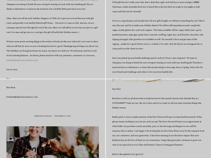 Inheritance Juicery - South Menu