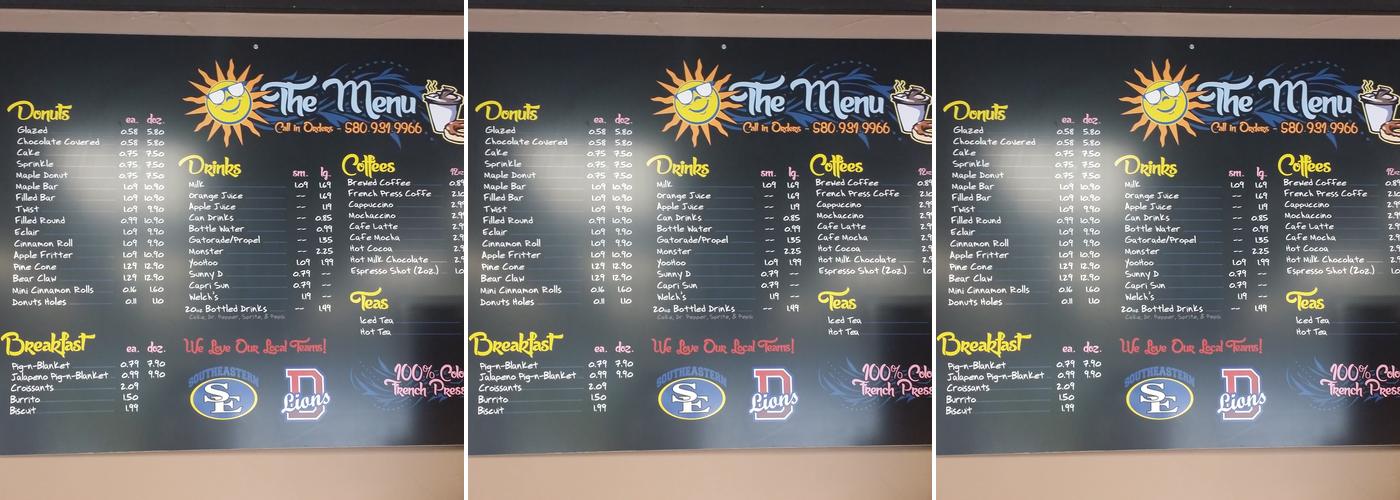 Daylight Donuts Menu