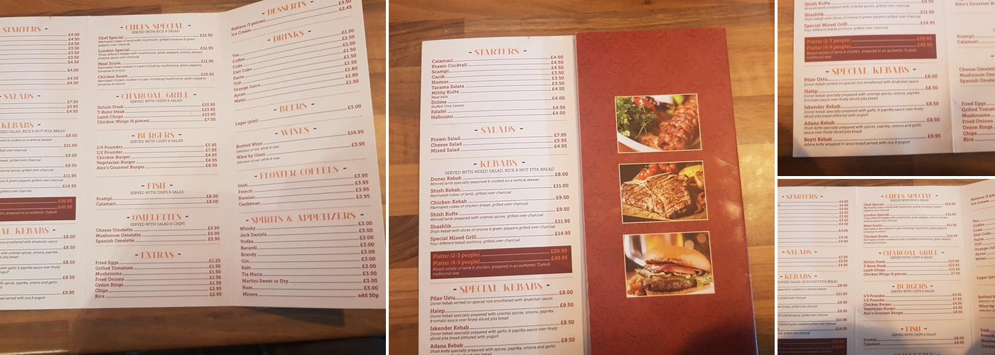 Alex's Place - Authentic Turkish Kebabs Menu