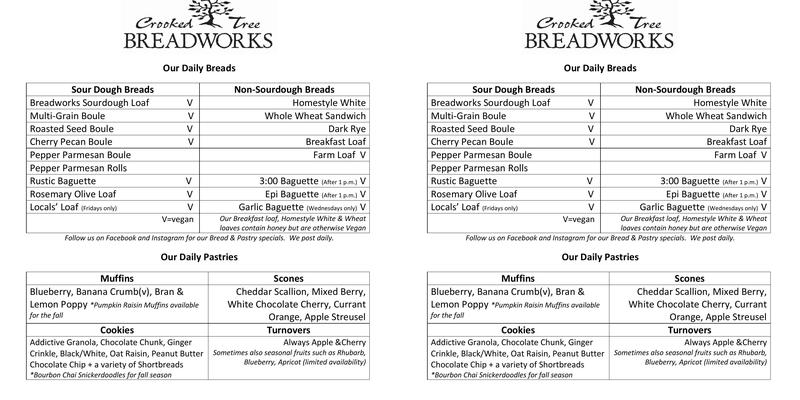 Crooked Tree Breadworks Menu