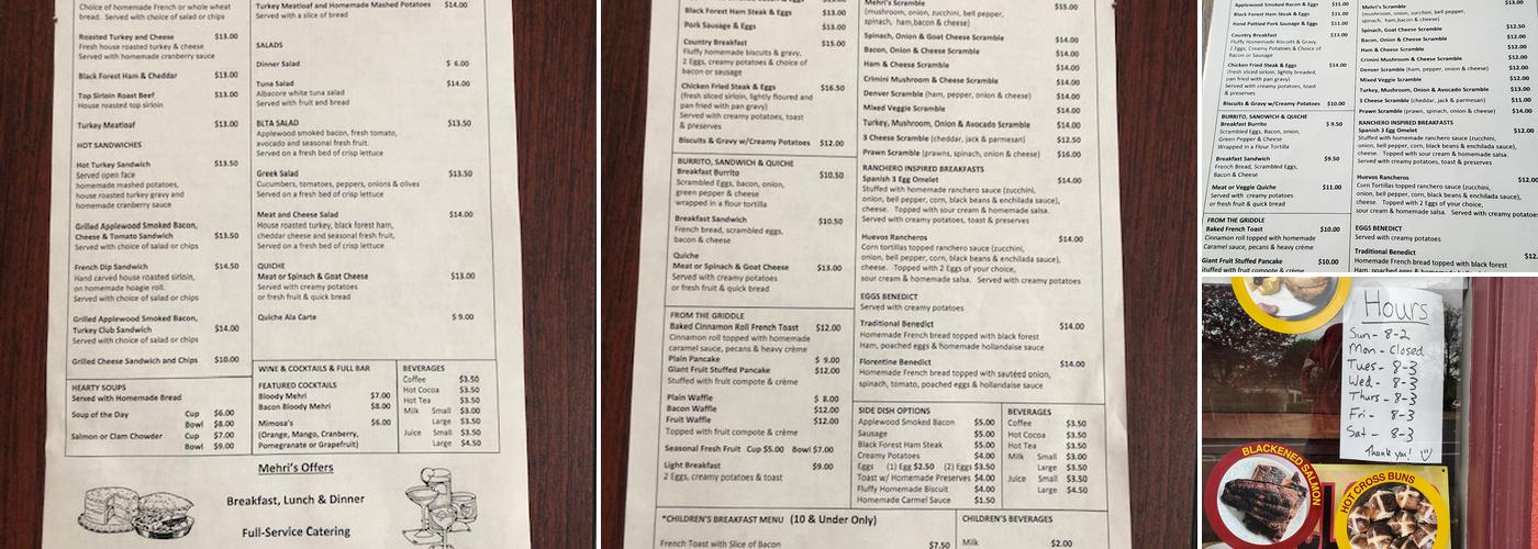 Mehri's Cafe and Bakery Menu