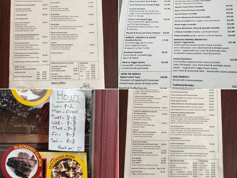 Mehri's Cafe and Bakery Menu