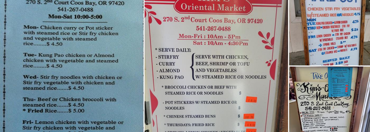 Kim's Oriental Market Menu