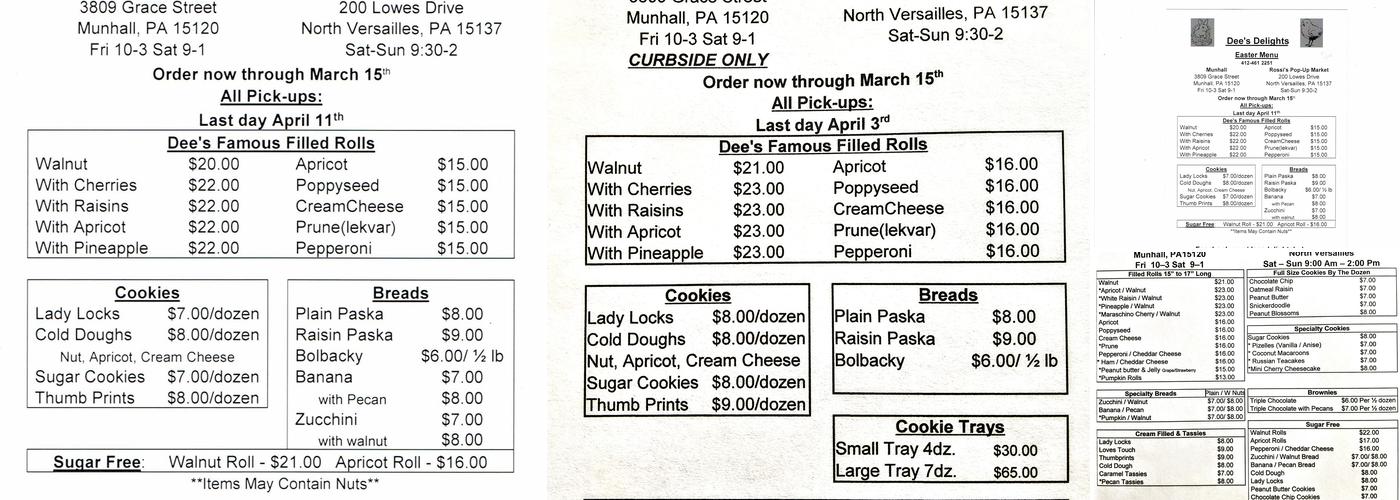 Dee's Delights Menu