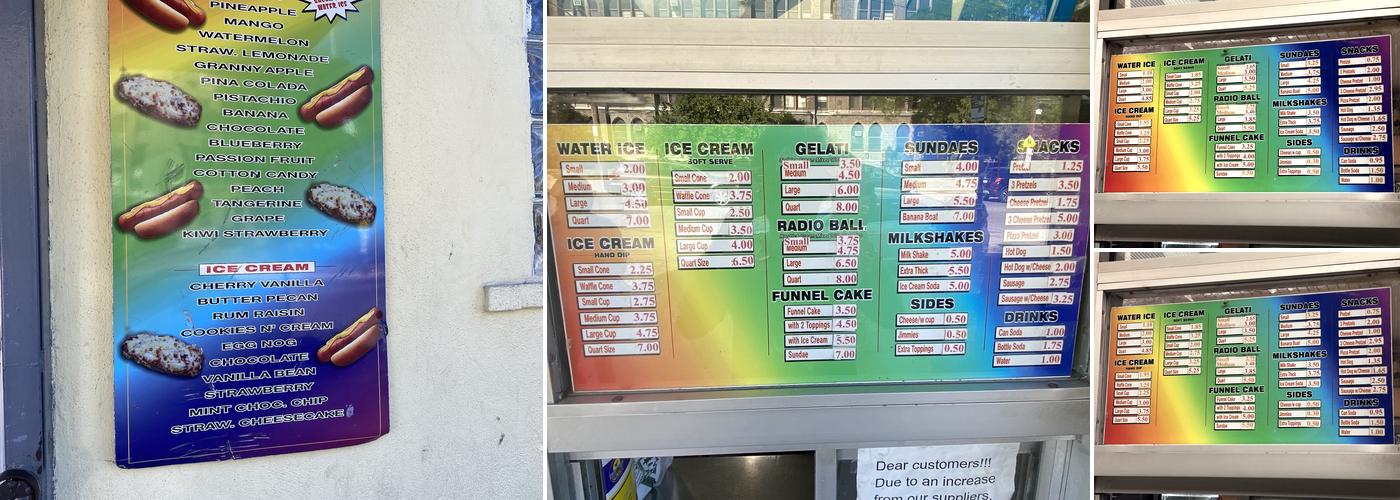 King's Water Ice Menu