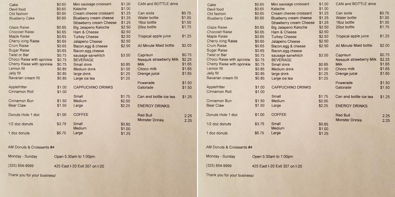 AM DONUTS Menu