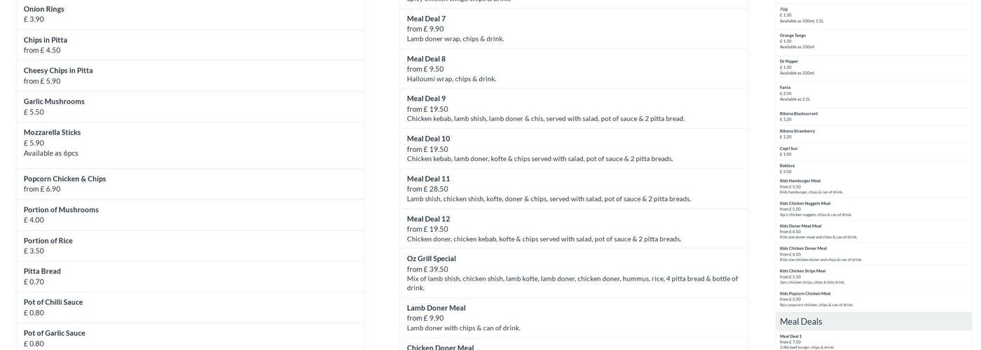 Oz Grill | Sutton Menu