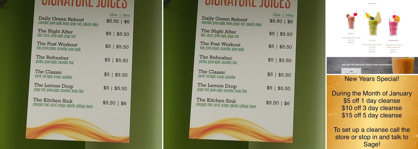 Nature's Way Juice Bar Menu