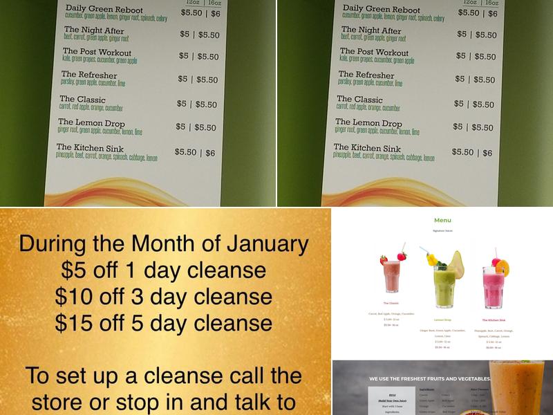 Nature's Way Juice Bar Menu