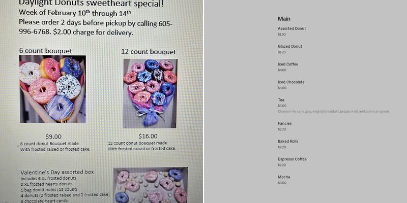 Daylight Donuts Menu