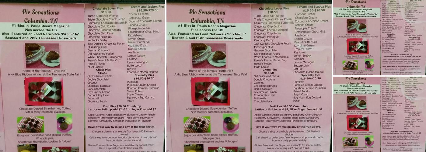 Pie Sensations Menu