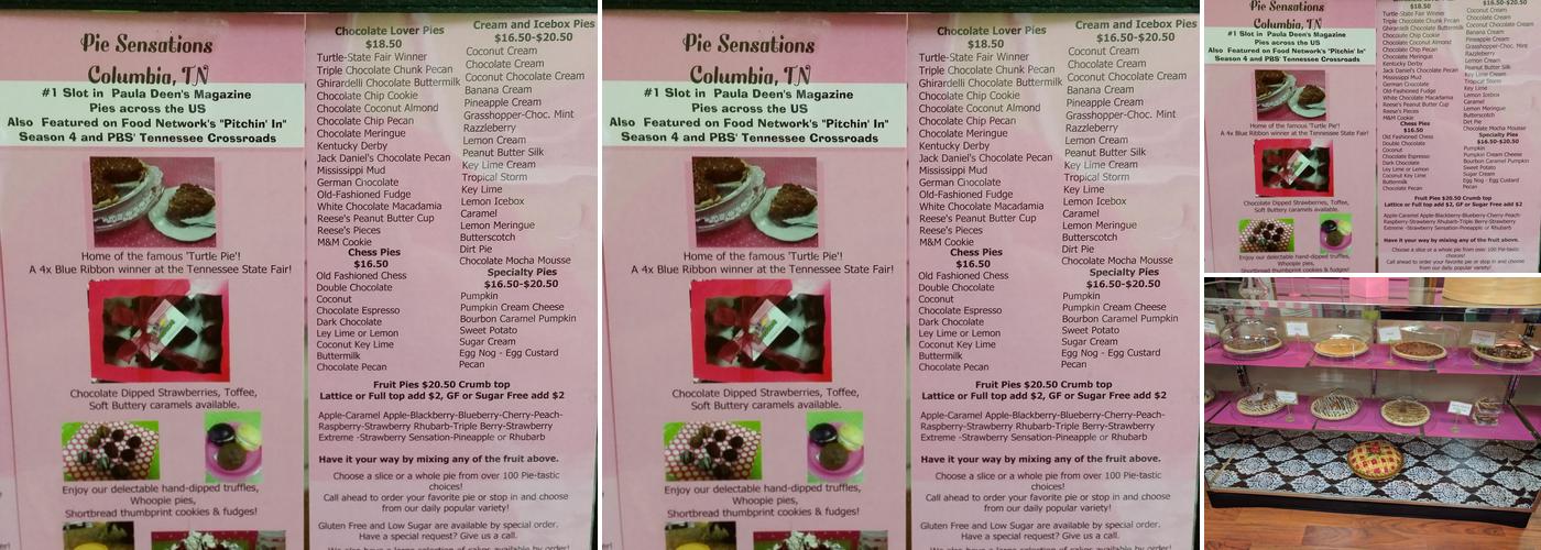 Pie Sensations Menu