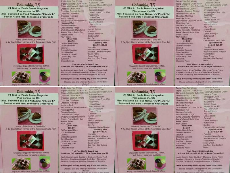 Pie Sensations Menu