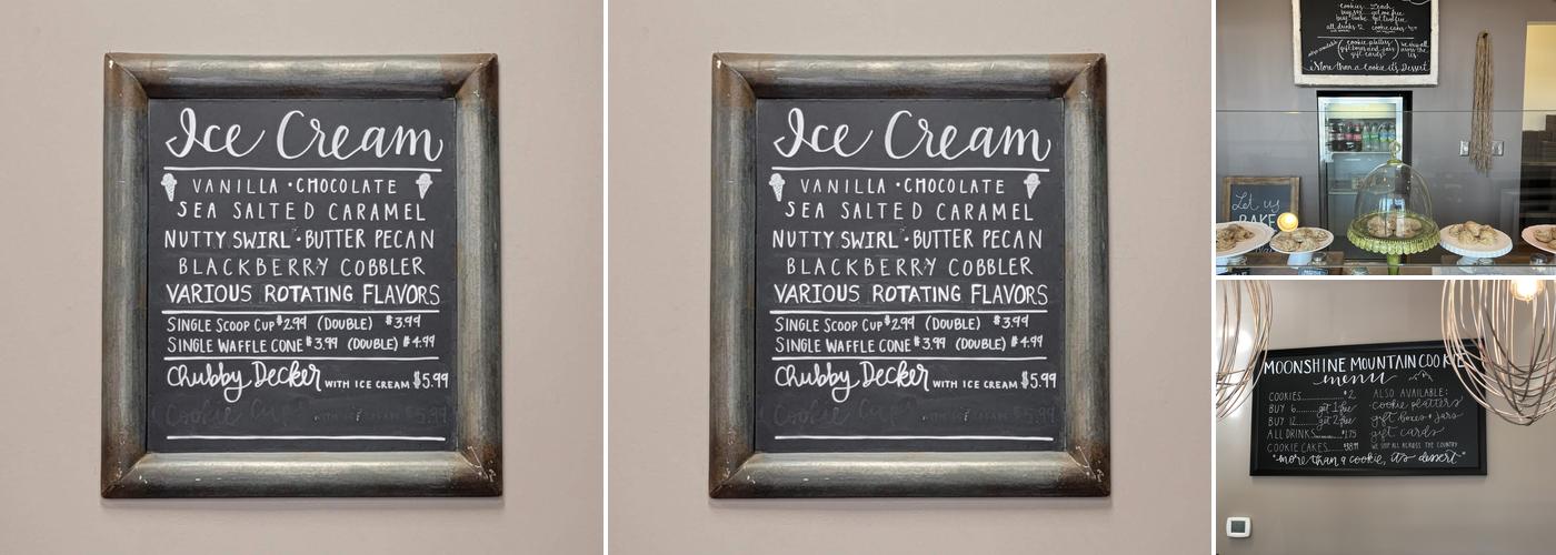 Moonshine Mountain Cookies & Ice Cream Menu