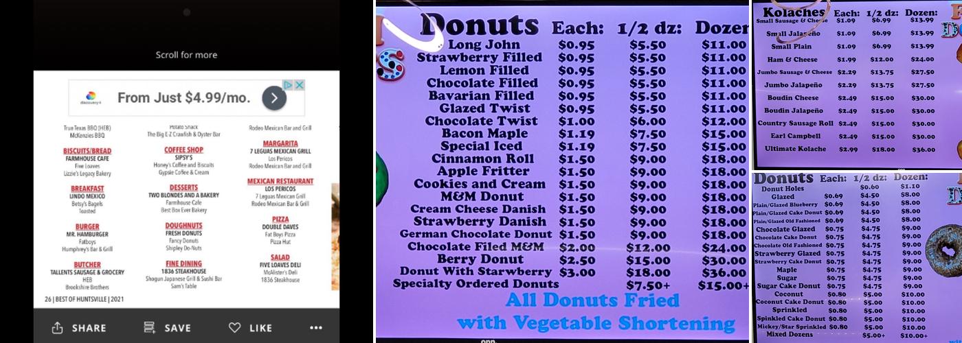Fresh Donuts Menu