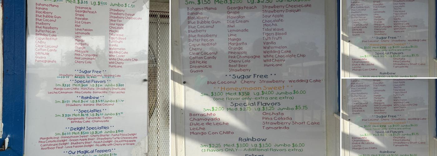 Noemi's Sno Cones Menu