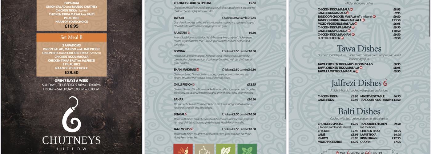 Chutneys Menu