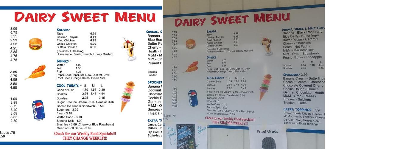 Dairy Sweet Menu