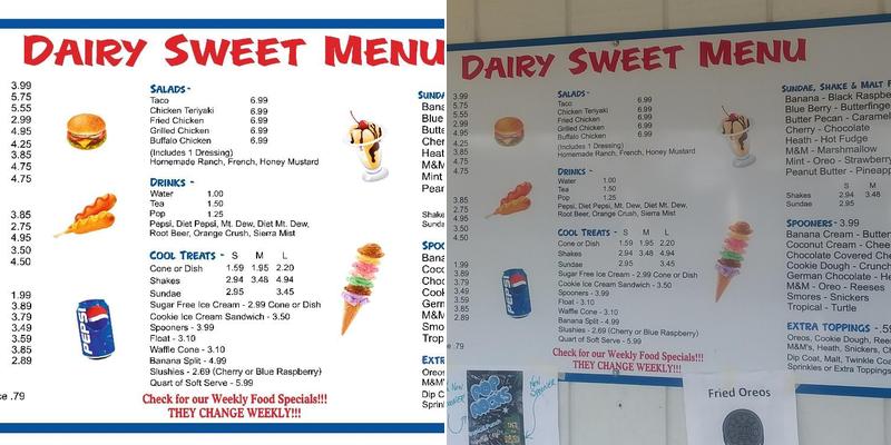 Dairy Sweet Menu