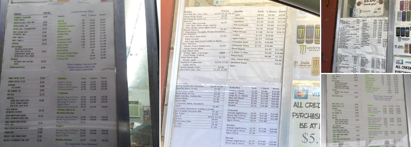Central Donuts Menu