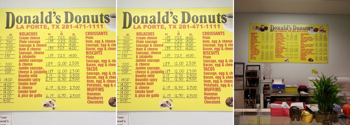 Donald's Donuts Menu