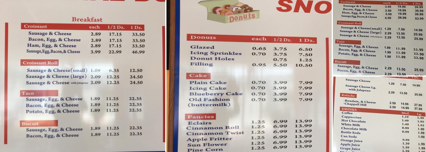 Snowflake DONUTS Menu
