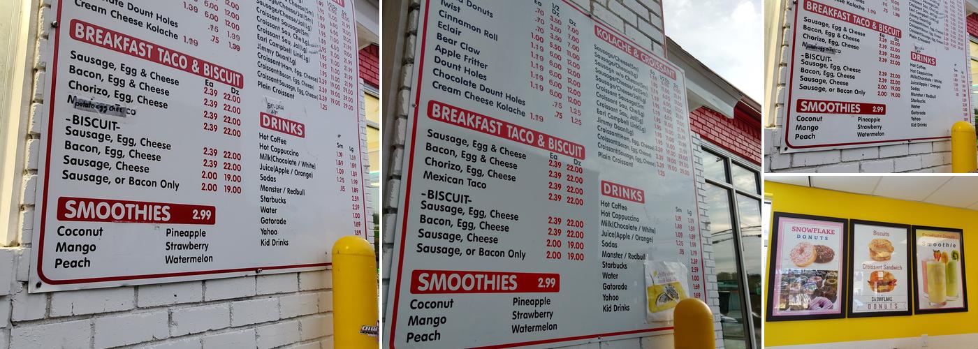 Snowflake Donuts Menu