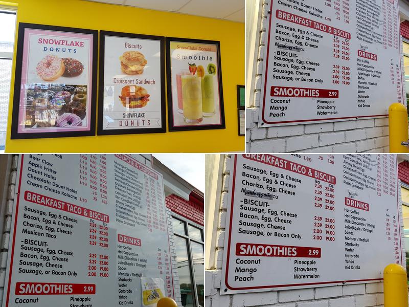 Snowflake Donuts Menu