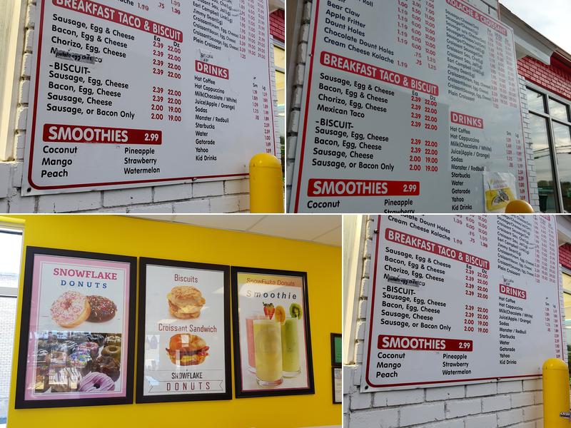 Snowflake Donuts Menu