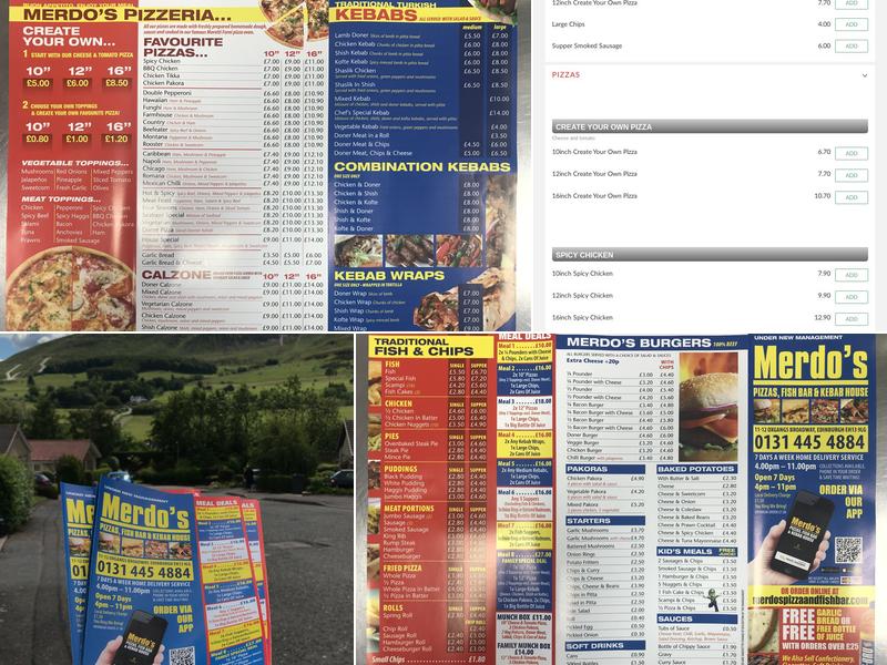 Merdos Pizza Fish Bar And Kebab House Menu