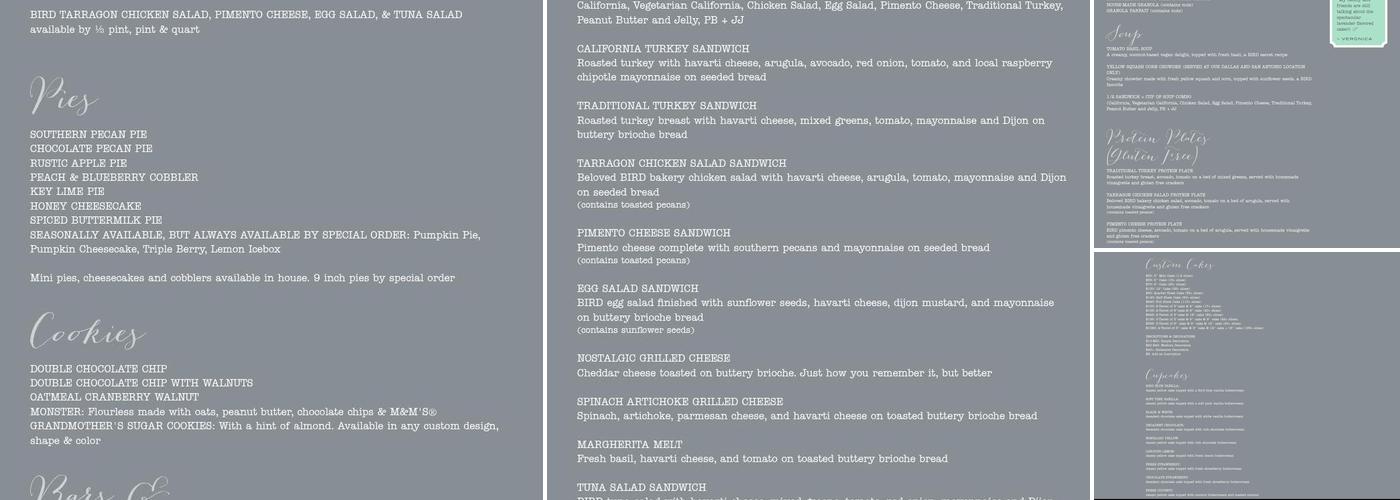 BIRD Bakery Menu