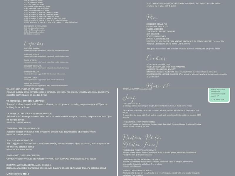 BIRD Bakery Menu