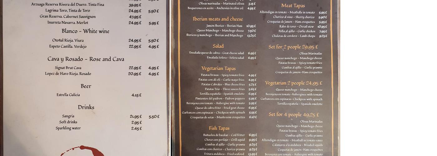 Solera Restaurant Menu