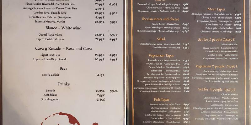 Solera Restaurant Menu