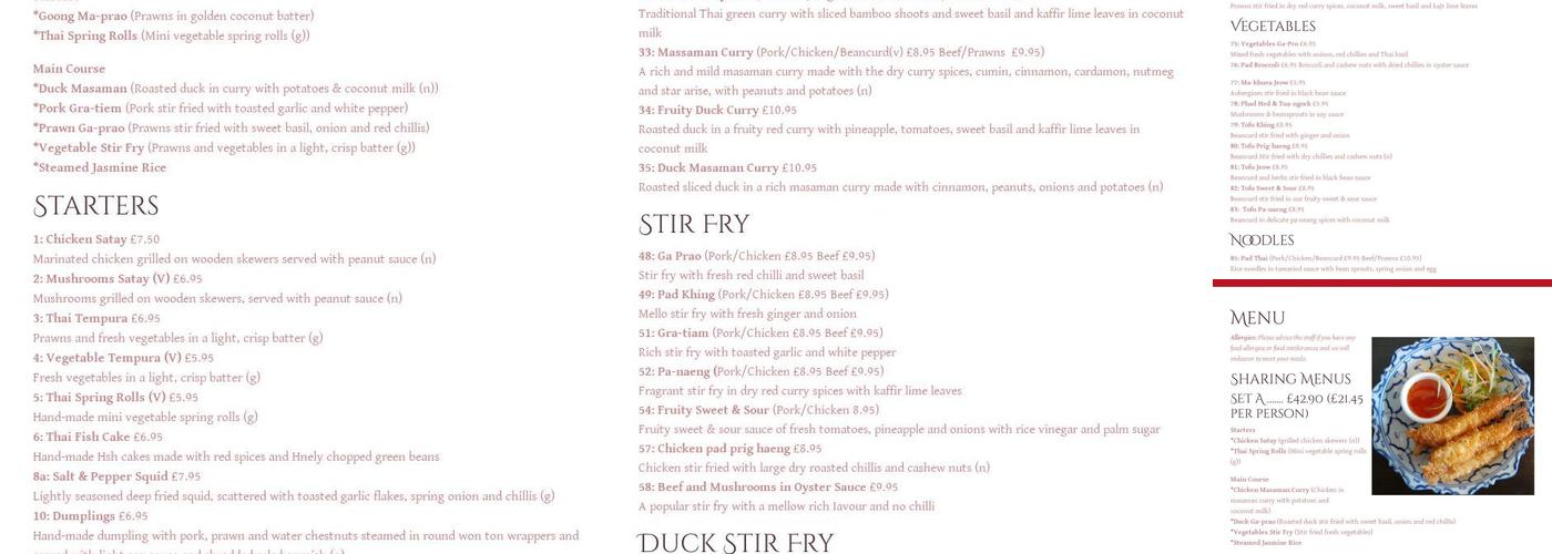 sawadeethai restaurant Brighton Menu