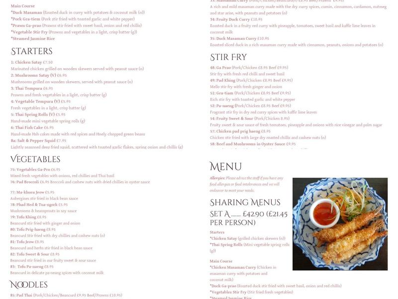 sawadeethai restaurant Brighton Menu