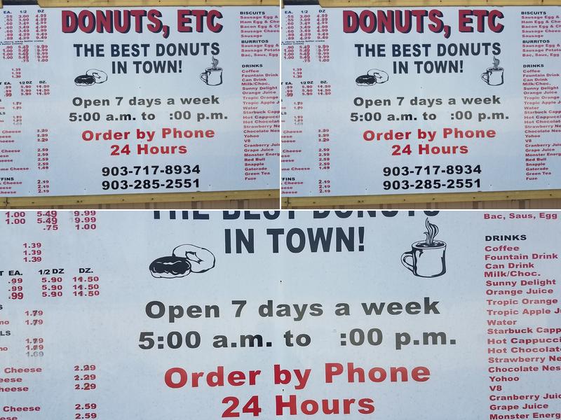 Donuts Etc Menu