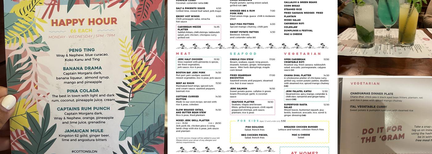 Cottons Notting Hill Menu