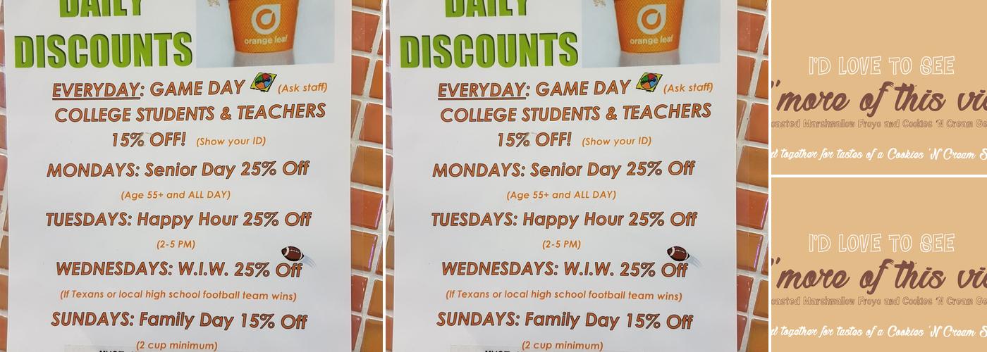 Orange Leaf Frozen Yogurt Menu