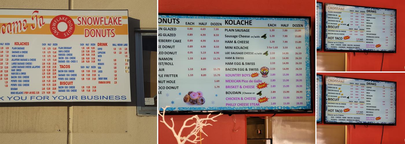 Snowflake Donuts Menu