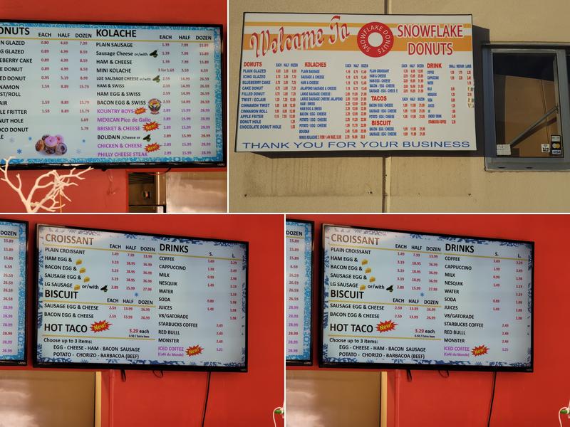 Snowflake Donuts Menu