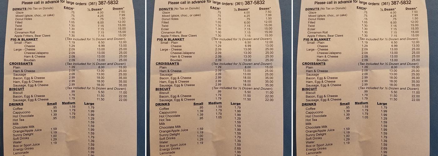Wildcat Donuts Menu